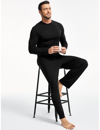 Image of GYS Bamboo Viscose Men's Pajama Sets Long Sleeve Plaid Loungewear Sets with Pockets