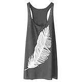 OSYARD Damen Tops Ärmellos Sexy Schulterfrei Oberteil T-Shirt Bluse für Damen, Frauen Feder Druck Rundhals Sommer Tank Crop Loose Weste Tanktop Oversize Sport Yoga Vest