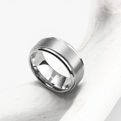 Image of King Will Classic Tungsten Wedding Band for Men, 6 /7 /8 /9 /10mm Widths, Polished Finish Step Edge Matte Rings Comfort Fit