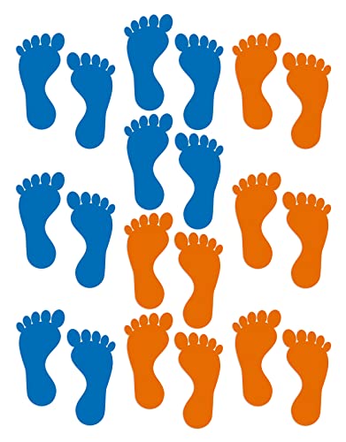 Lot de 10 paires d'empreintes de pas - Autocollants muraux - Pour chambre d'enfant, salle de classe, école (orange, bleu)