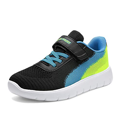 DREAM PAIRS Boys Girls Shoes Kids Tennis EZ-Ons MagicZips Athletic Running Walking Barefoot Zero Drop Sneakers 10 Toddler Black/Blue/Neon/Green