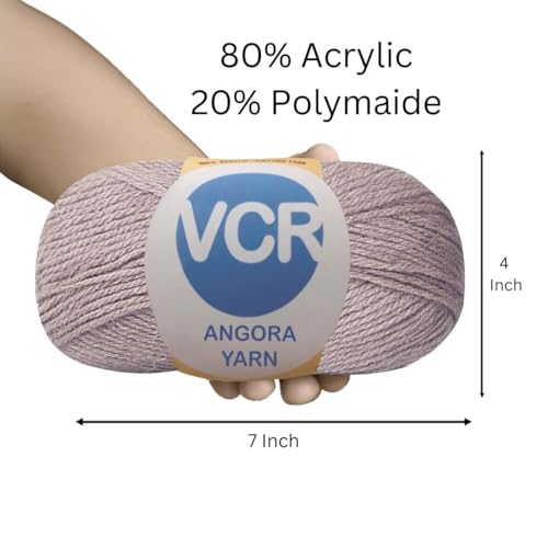 Image of VCR Grey Ink Angora Knitting Yarn, Pack of 1, 100 Grams Hank, 256 Meters Length, 80% Flurry - 20% Acrylic Polyamide Soft Ball for Crochet and Knitting, Suitable for Baby Blankets, Cushion Covers