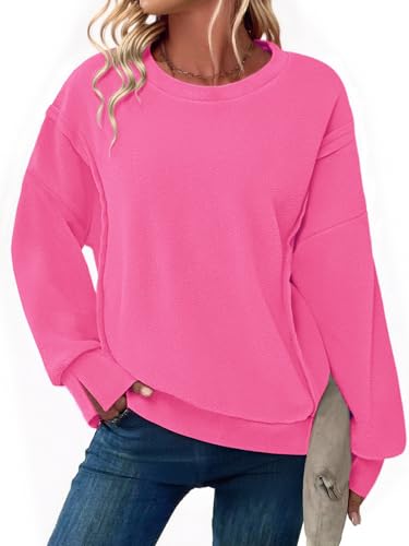 Zeagoo Women's Casual Sweatshirts Crewneck Long Sleeve Fuzzy Fleece Jackets Side Slit Midweight Pullover Fall Fashion 2025