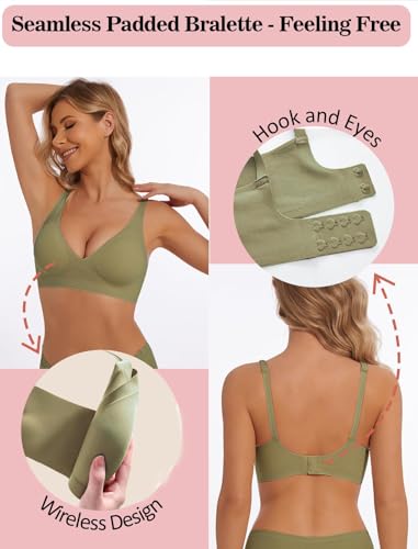 Image of Deep V Bra Wireless Sexy Push Up Bralette Padded Seamless Jelly Bra | Low Cut Plunge V-Neck, Wide Straps, Back Smoothing, Bras for Women No Underwire, Soft Comfortable Bralettes