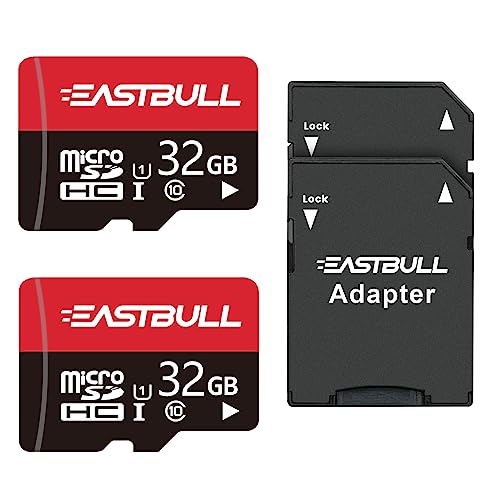 EASTBULL Carte Micro SD 32 Go, Carte Mémoire microSDHC + Adaptateur SD, Smartphones Ordinateurs de Bureau et Drones,A1 U1 C10 V10, Full HD et 4K UHD, Carte TF Lot de 2 Cartes + 1 Adaptateur