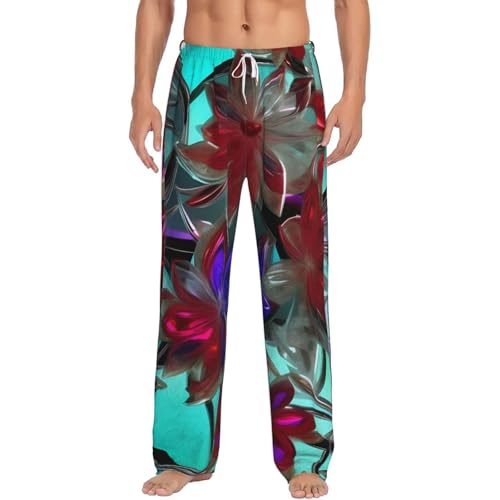 Pantalon pyjama homme polaire anti-froid à poches et motif floral original