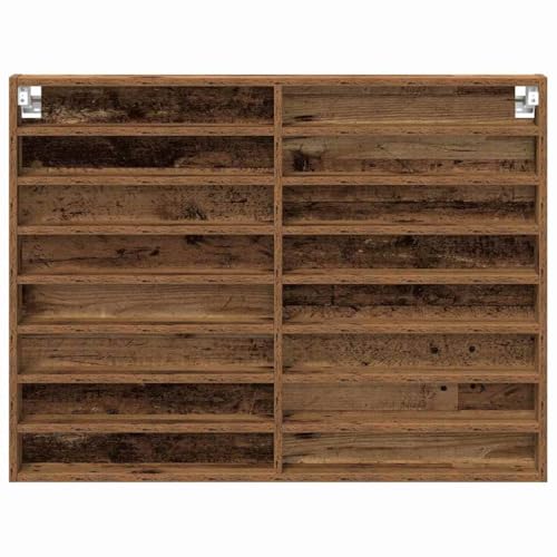 Vitrine avec étagère en bois vieilli 100cm murale à 16 compartiments - 7