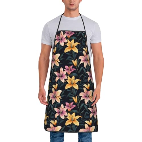 Dimensioni e copertura: misura 51,8 cm di larghezza e 71,9 cm di altezza, questo grembiule da cucina colorato con stampa di giglio offre un'eccellente copertura sia per gli utenti di grembiule da donna che da uomo, rendendolo un'ottima scelta per coloro che desiderano una protezione affidabile senza ingombro