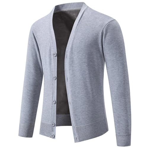 Mens Winter Slim Fit Knit Sweatercoat Solid Color Fleece Knitted Cardigan Warm Casual V-Neck Sweater Outerwear4