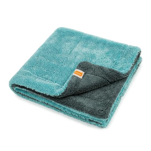Image of Solitude 1200 GSM Microfiber Car Cleaning Towel 40x40 cm (Aqua Blue+Grey) | Twisted Loop Super Absorbent Edgeless Design with Plush Pile and Lint Free Cloth for Drying and Detailing