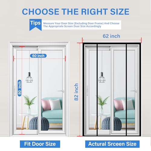 Image of Magnetic Screen Door Upgraded PET Mesh Stronger Than Fiberglass and Polyester,Hands Free,Keeps Bugs Out,Pet & Kid Friendly,Suitable for Sliding Door,Large Patio Door and French Door-60''x80''