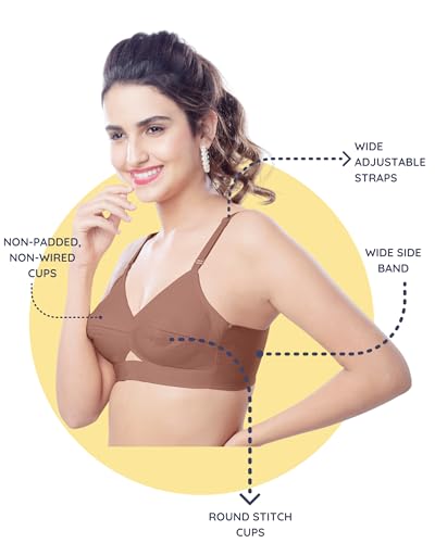 Image of Brida Kavya Xtra Soft Cotton Round Stitch Bra for Women | Full Coverage | Double Layered | Non-Padded | Wireless | Saree Bra for Heavy Bust | Daily Use | Combo