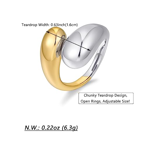 WOWORAMA Chunky Open Rings for Women Gold Silver Adjustable Dome Teardrop Rings Bold Thick Statement Rings Simple Stackable Band Rings 6