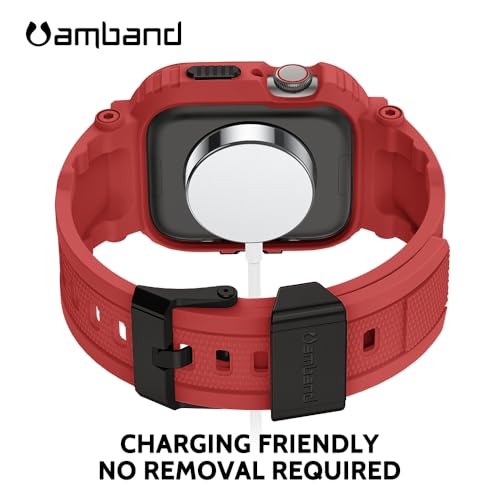 Image of amBand Bands Compatible with Apple Watch 9 /8 /7 /SE (3 /2 /1) /6 /5 /4 45mm /44mm Case for Men, M1 Sport Series Rugged Bumper Protective Cover for iWatch SE3 /SE2 /6 /SE /5 /4 /3 44 mm 42mm - Mars Red