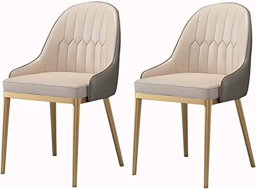 SJIALEN Modern Kitchen Dining Chairs Set of 2, Metal Legs Office Chair Leather High Back Padded Soft Seat Lounge Chair Kitchen Chair (Color : Beige, Size : 42x43x87cm)