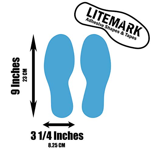 Litemark Removable Matte Finish Ice Blue 9 Inch Medium Size Footprint Decal Vinyl Stickers | Great For Floors, Ceilings, Walls, And Most Smooth Surfaces | Pack Of 12 Footprints (6 Pairs) #TOP1