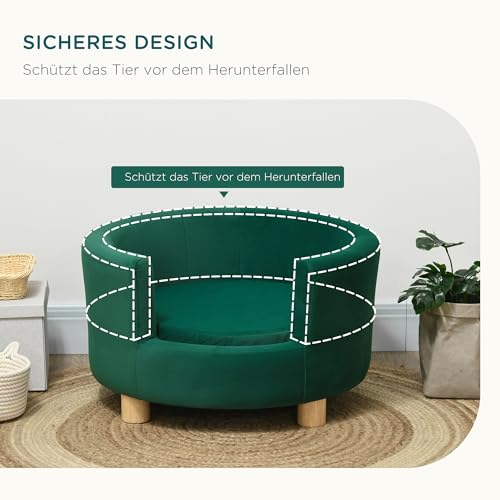 PawHut Hundesofa Hundecouch, Waschbarer Bezug, Haustiersofa mit Rückenlehne und Holzbeine, Katzensofa, für kleine Hunde unter 4,5 kg, Grün