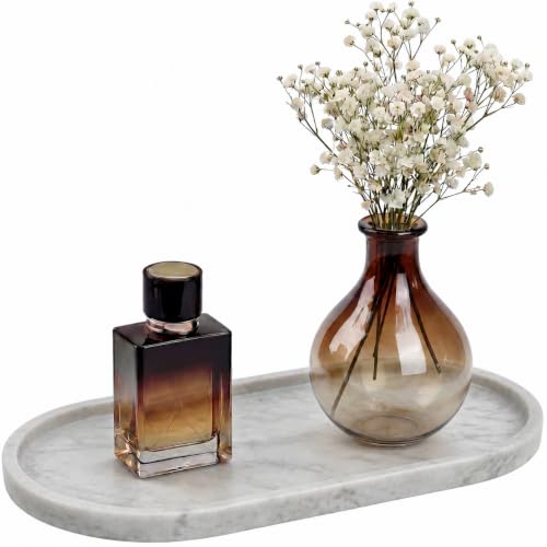 YKAJO Carrara White Gray Oval Marble Tray 11.8x5.9 Perfume Organizer Dish