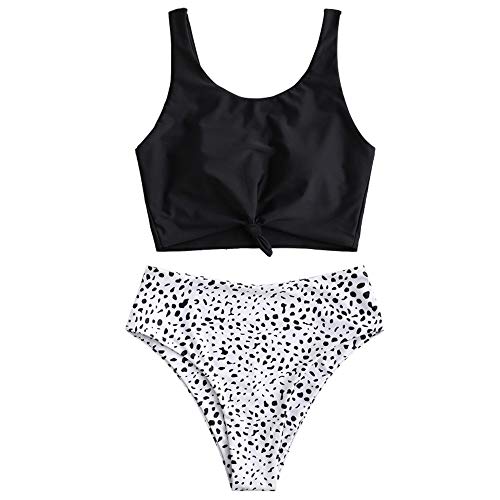 ZAFUL Women s Scoop Neck Tropical Leaf Knotted Two Pieces Tankini Set Swimsuit (Multi-H, M)