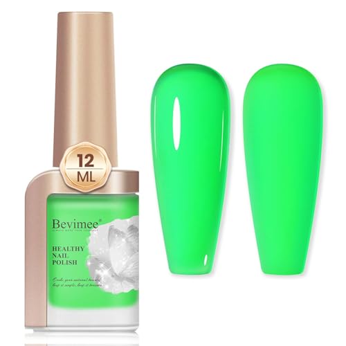 Bevimee Quick Dry Nail Polish, Odorless, Neon Green Bright Color Nail Polish Air Fast Drying Fingernail Polish Non Gel Water-Based Nail Lacquer Manicure Gift For Women 12ML