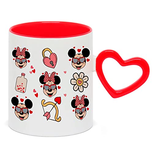Caneca Porcelana Alça Coração Vermelha MICKEY E MINNIE NAMORADOS FOFO
