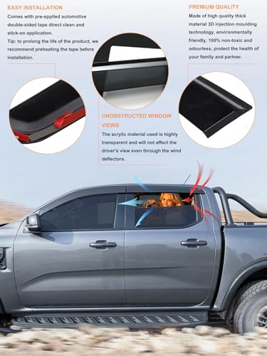 Déflecteurs d'air Ford Ranger T9 2023-2026 pare-brise pluie vitre teinté