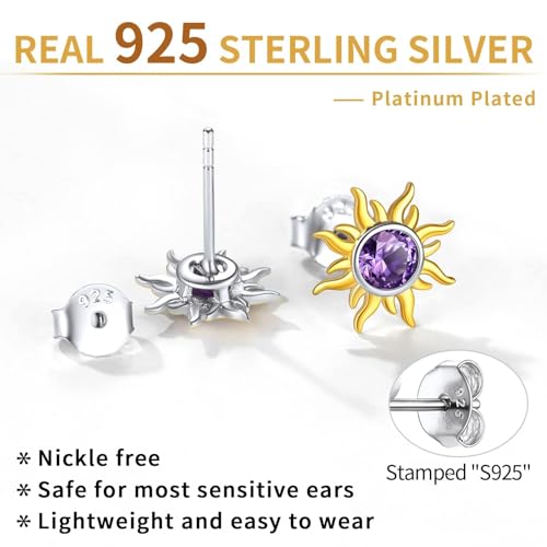 ChicSilver 925 Sterling Silver Earrings Dainty Sun Earrings Small Round Birthstone Earring for Women with Gift Box4