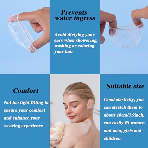 100 Stück Wasserdichte Einweg Ohrenschützer,Dusche Ohr Abdeckung,Transparente Ohrabdeckung mit Elastischen Bändern,für Bad, Friseursalon,Dusche,Spa
