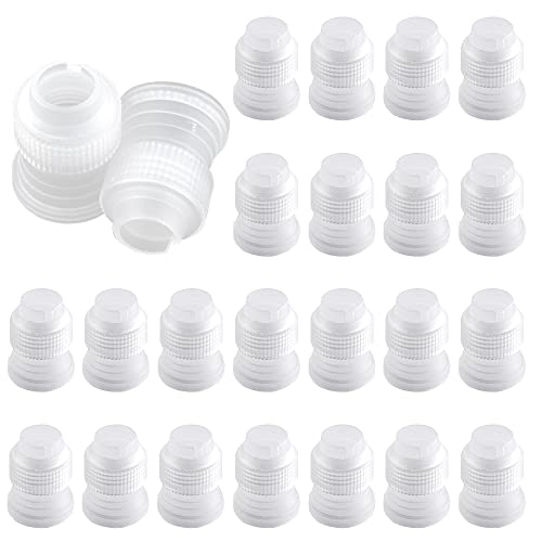 30Pcs Cake Decorating Coupler Pipe Tip Coupler, Shappy Plastic Standard Couplers for Icing Nozzles, Cake Flower Pastry Decoration Kit (White)