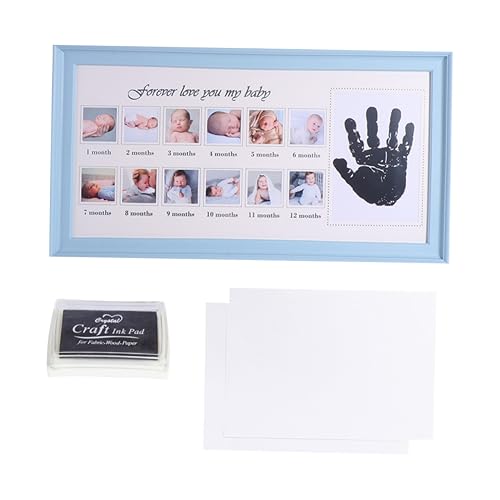 RORPOIR Marco de Fotos de 12 Meses para Huella de Mano de Bebé Registro de Crecimiento de Recién Nacido Azul 1pc Marco de Fotos