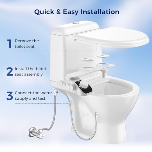 Image of Filtered Bidet Attachment for Toilet, Non-Electric Self Cleaning Bidet Toilet Seat Attachment with Pressure Controls, Dual Nozzles, Multi-Stage Water Softener Filters for Hard Water (White)