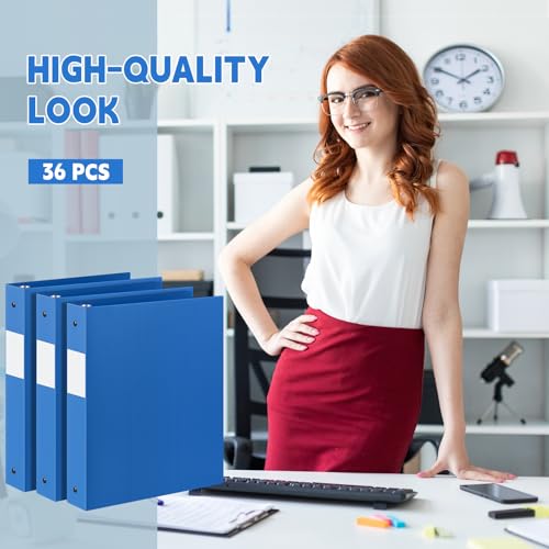 Image of Skyygemm 36 Pack 1 Inch 3 Ring Plastic Binders, Bulk Flexible PP Binders for Classroom & School Supplies, Letter Size 8.5 x 11, Holds 240 Sheets with Interior Pocket (Blue)