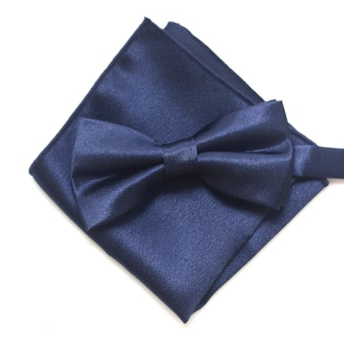 Cyriacus Conjunto de pajarita para hombre, color liso, tela de seda pajarita mezcla de colores para esmoquin camisa vestido a juego, fiesta, boda, Azul Profundo, 12*6 CM