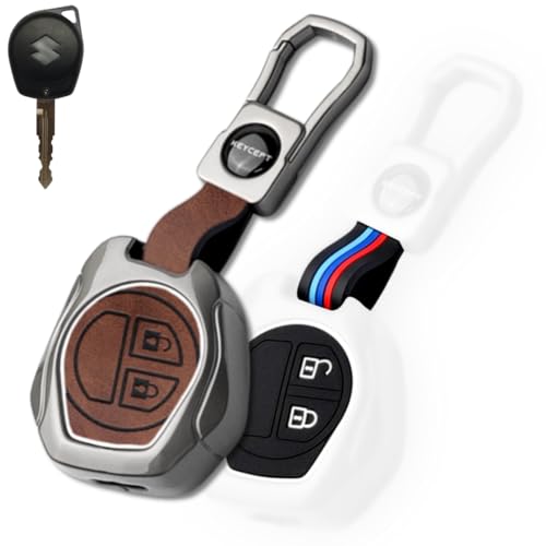 Image of KEYCEPT Key Cover for Suzuki Swift, Dzire, Ertiga, Baleno, Grand Vitara, Celerio, WagonR, Brezza, Scross, Fronx, Ignis 2 Button Remote Key. (Metal Dual Black & Tan)