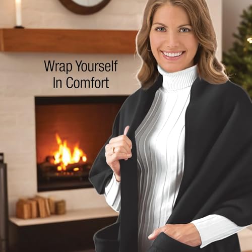 Collections Etc Cozy Fleece Wrap Shawl With Large Front Pockets - Keeps Hands and Shoulders Warm During Cold Winter Season4