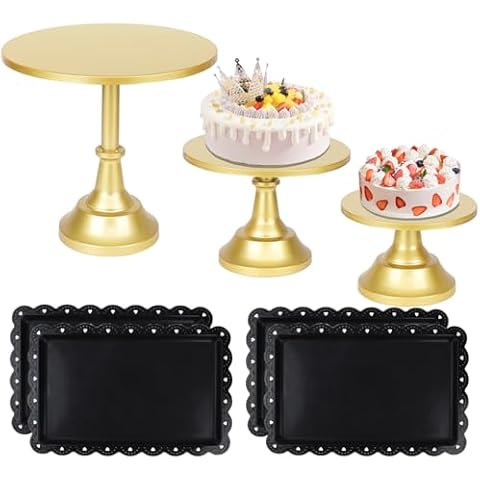Cake Stand,7Pcs Gold Round Metal Cake Display Stand 8/10/12Inch Dessert Table Decorations Set Cupcake Holder Party Serving Plate for Baby Shower ,Wedding ,Birthday Party ,Anniversary (Gold) Cover