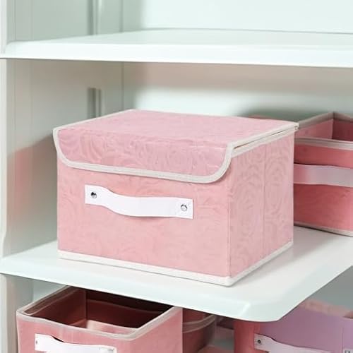 Anminy Fabric Storage Bin With Lid Rose Print Storage Box Basket With Pu Leather Handles Washable Pp Plastic Board Decorative Foldable Lidded Shelf Cubes Closet Organizer Container thumb #4