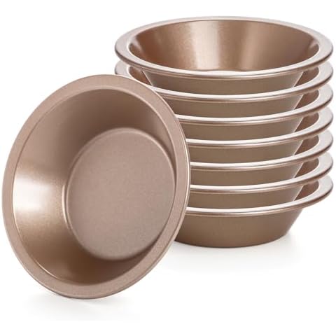 Suwimut 8 Pack Mini Pie Pan Set, 5 Inch Non-Stick Individual Dish Pie Plate Carbon Steel Round Pie Tins Small Metal Bakeware for Baking Pot Pies, Cakes, Quiches, Tarts, Desserts Cover