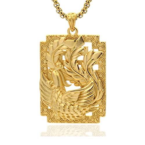 Fusamk Collar con colgante de fénix de oro de 18 quilates, Acero inoxidable, No es una piedra preciosa