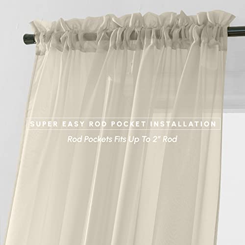 Elegant Comfort 965RW-BRXTN-40IN-BEIGE 2-Piece Sheer Panel With 2Inch Rod Pocket - Window Curtains 40-Inch Width X 84-Inch Length thumb #2