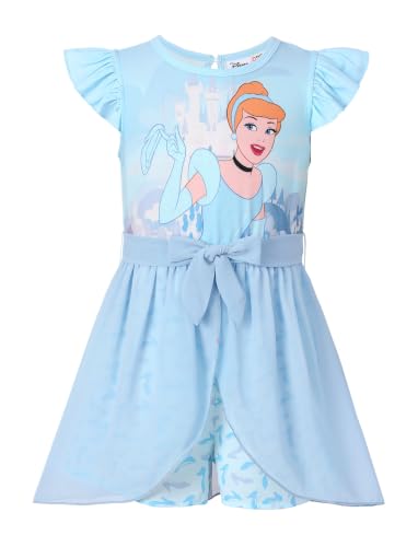 Image of Disney Princess Frozen Elsa Minnie Mouse Stitch Toddler Girl Romper With Skirt Overlay Summer Jumpsuit with Bow 2-6 Years