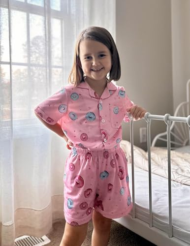 Image of Arshiner Girls Pajamas Sets Short Sleeve Kids Pjs Button Down Sleepwear | Cute Printed Pajamas for Little & Big Girl, Lightweight Comfy Fabric, 2-Piece Outfits, Perfect for Lounge Pajamas Party