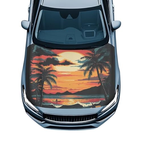 Image of Car Hood Cover Protector,Waterproof Snowproof Print Hood Covers for Cars,Universal Accessories for Decoration Coconut Tree Pattern Design