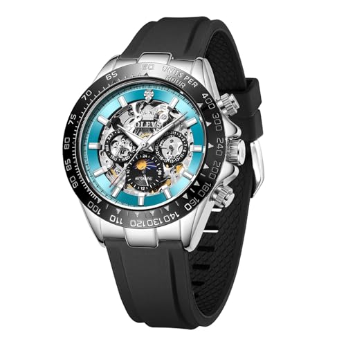 Image of OPK Men Analog Automatic Watches Waterproof Multifunction Chronograph Diamond Moon Phase Luminous Stainless Steel Band Wrist Watches