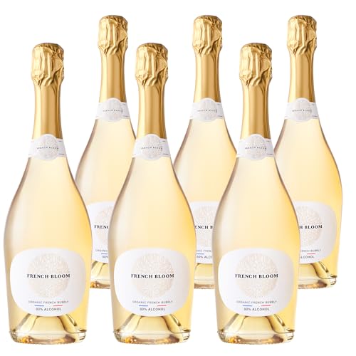 French Bloom, Le Blanc, Vino Sin Alcohol 0.0% ABV Espumoso Blanco, Orgánico, Elaborado con Chardonnay Orgánico Fino, Bajo en Calorías, Sin Sulfitos o Conservantes, Apto para Embarazo, 750ml, 6-pack