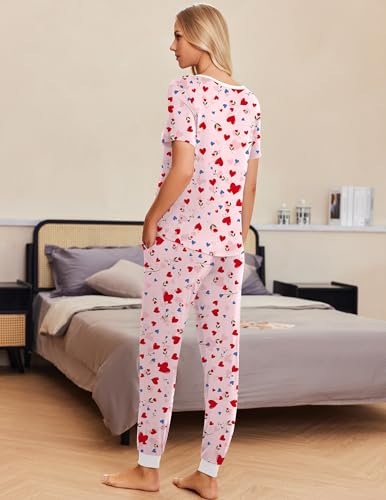 Image of Ekouaer Pajamas for Women Set 2 Piece Fall Lounge Sets Short Sleeve Pjs Joggers Long Pants Sleepwear with Pockets