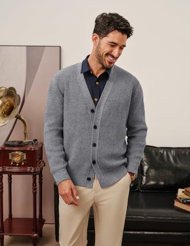 PJ PAUL JONES Mens Waffle Textured Cardigan Sweater Long Sleeve V-Neck Knitted Sweaters3