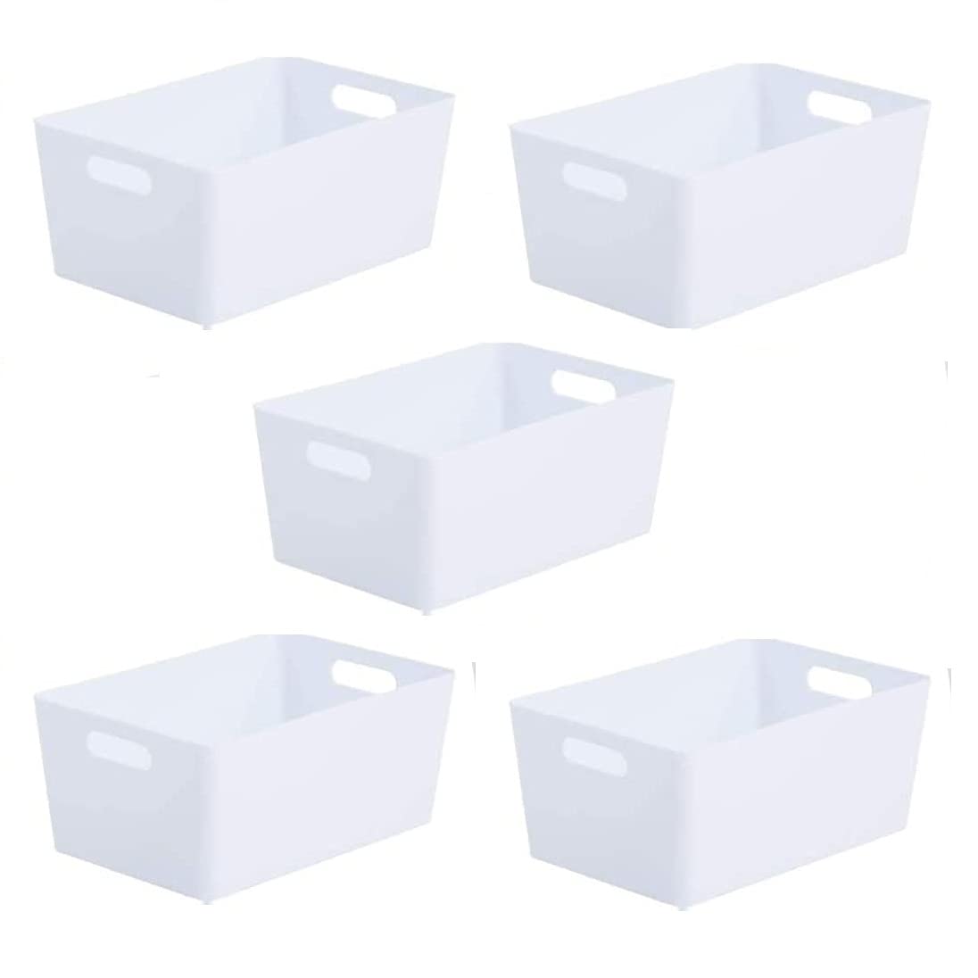 Studio Basket 5.02 Rectangular Ice White Plastic Storage Baskets Kitchen Home & Office Tidy Organiser – Set of 5