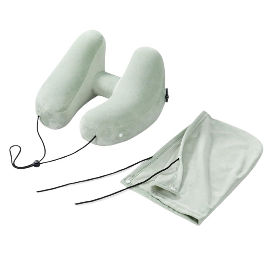 Almohada Viaje Relajarse Almohada De Viaje Inflable Sudadera con Capucha Almohadas para El Cuello En Forma U Bolsillo Lateral Ergonómica Oficina(Grün)