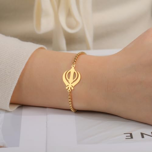 LIKGREAT Khanda Symbol Bracelet for Women Stainless Steel Sikhism Pendant Adjustable Box Chain Indian Jewelry2